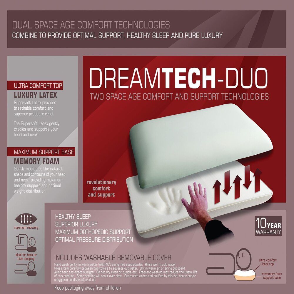 Dreamtech Duo Solid Full Memory Only Zip Bag Pillow Standard Length