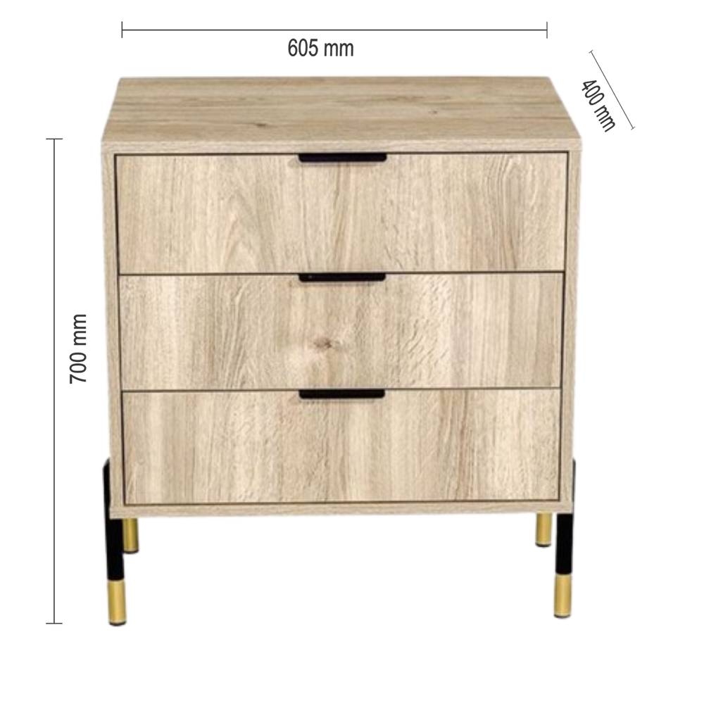 Ava Karlstad Oak Black & Gold Feet, Black Handles Melamine Pedestal