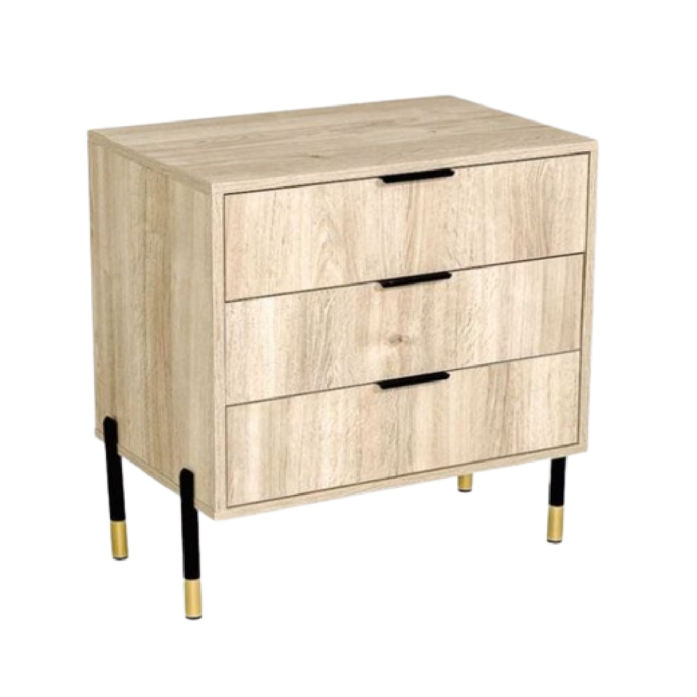 Ava Karlstad Oak Black & Gold Feet, Black Handles Melamine Pedestal