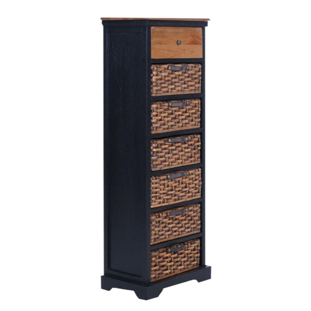 Anique 7 Draw Tallboy Black with Mango Wood
