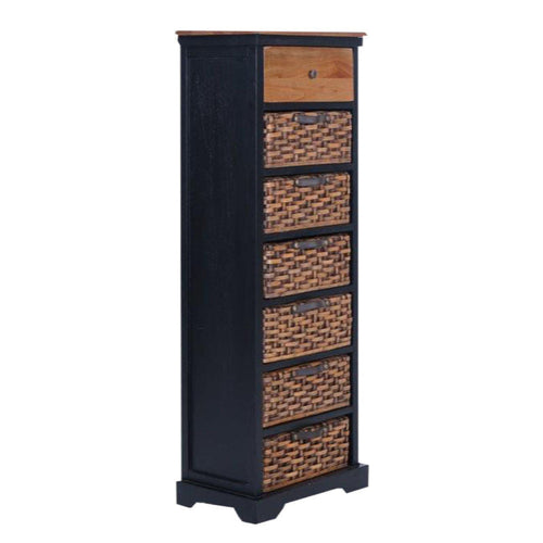 Anique 7 Draw Tallboy Black with Mango Wood
