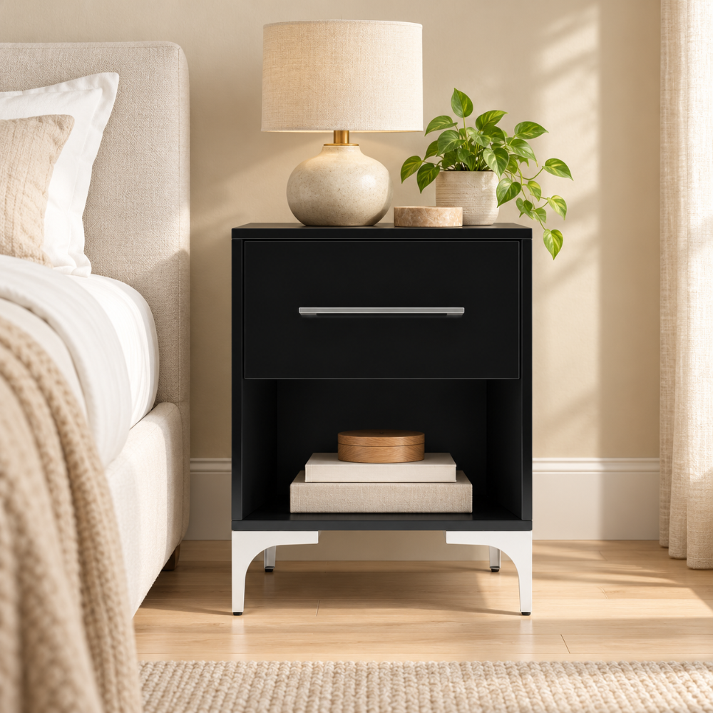 New York One Drawer Black Pedestal