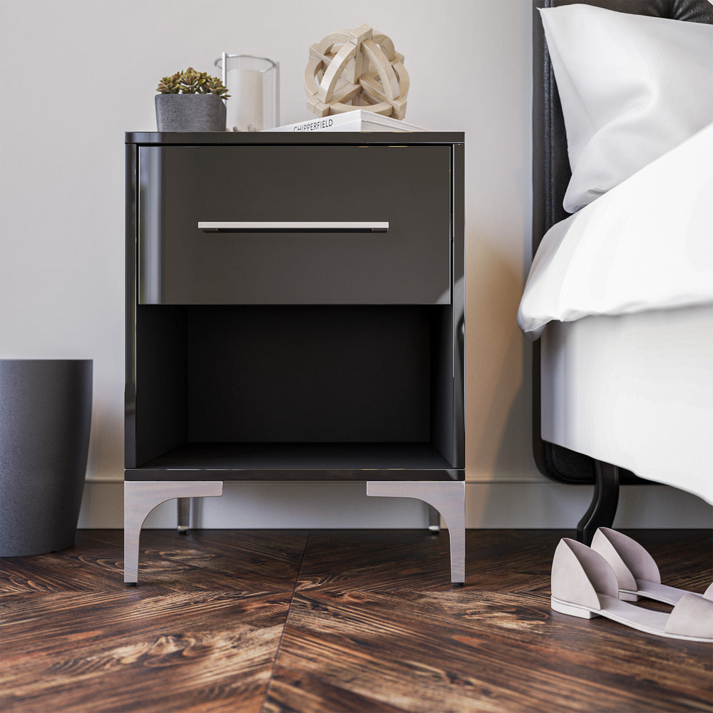 New York One Drawer Black Pedestal