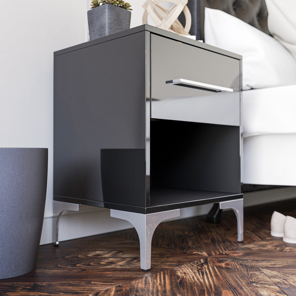 New York One Drawer Black Pedestal