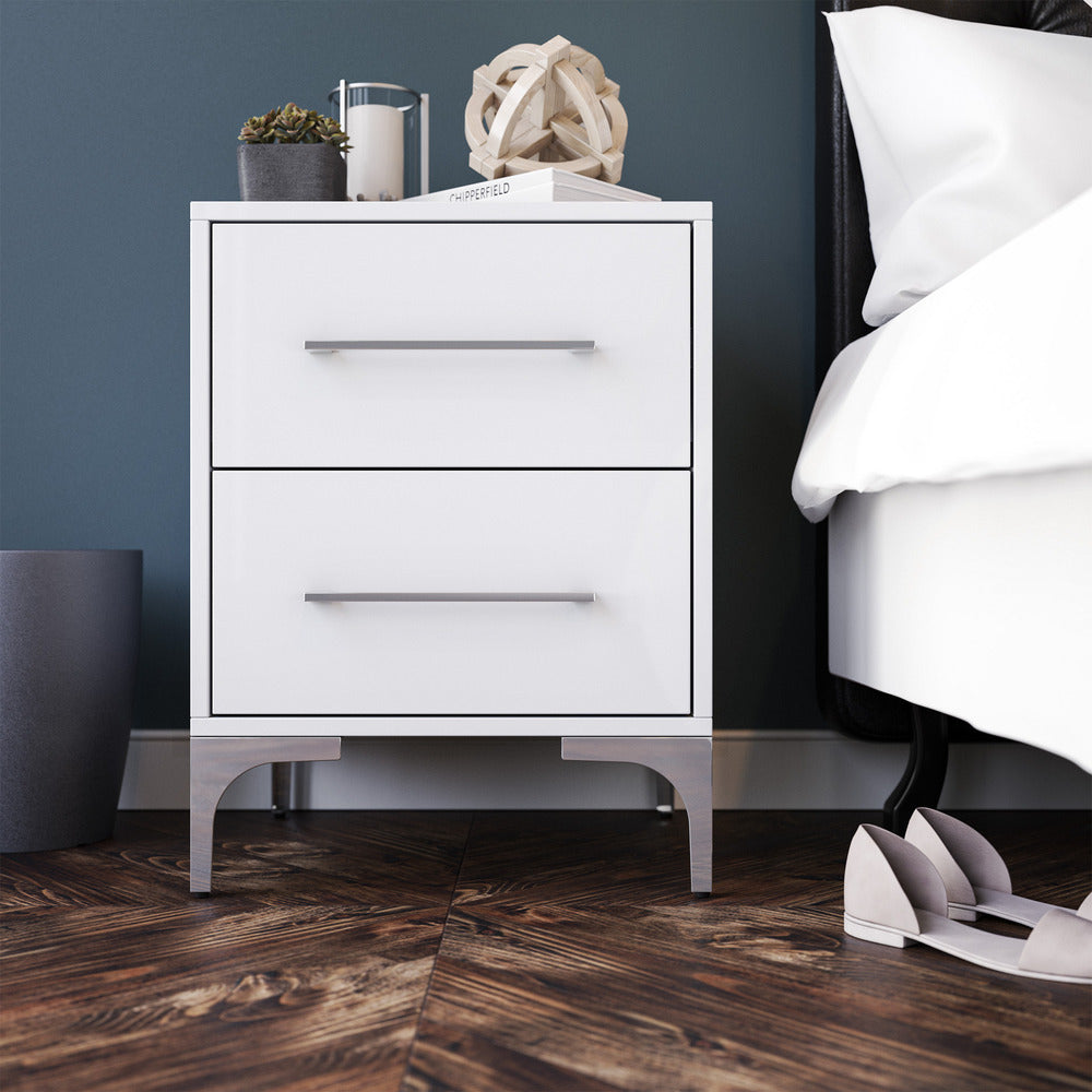 New York Two Drawer White Pedestal