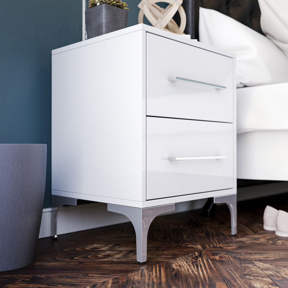 New York Two Drawer White Pedestal