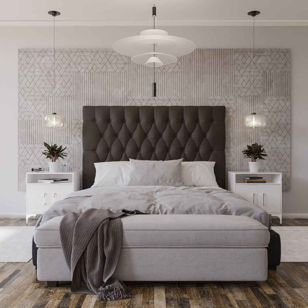 Deep Buttoned Brown King Headboard