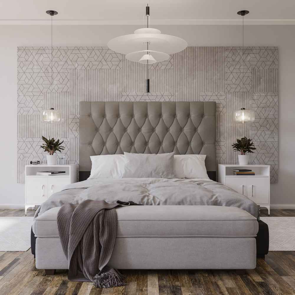 Deep Buttoned Cream Double Headboard