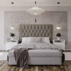 Deep Buttoned Cream Queen Headboard