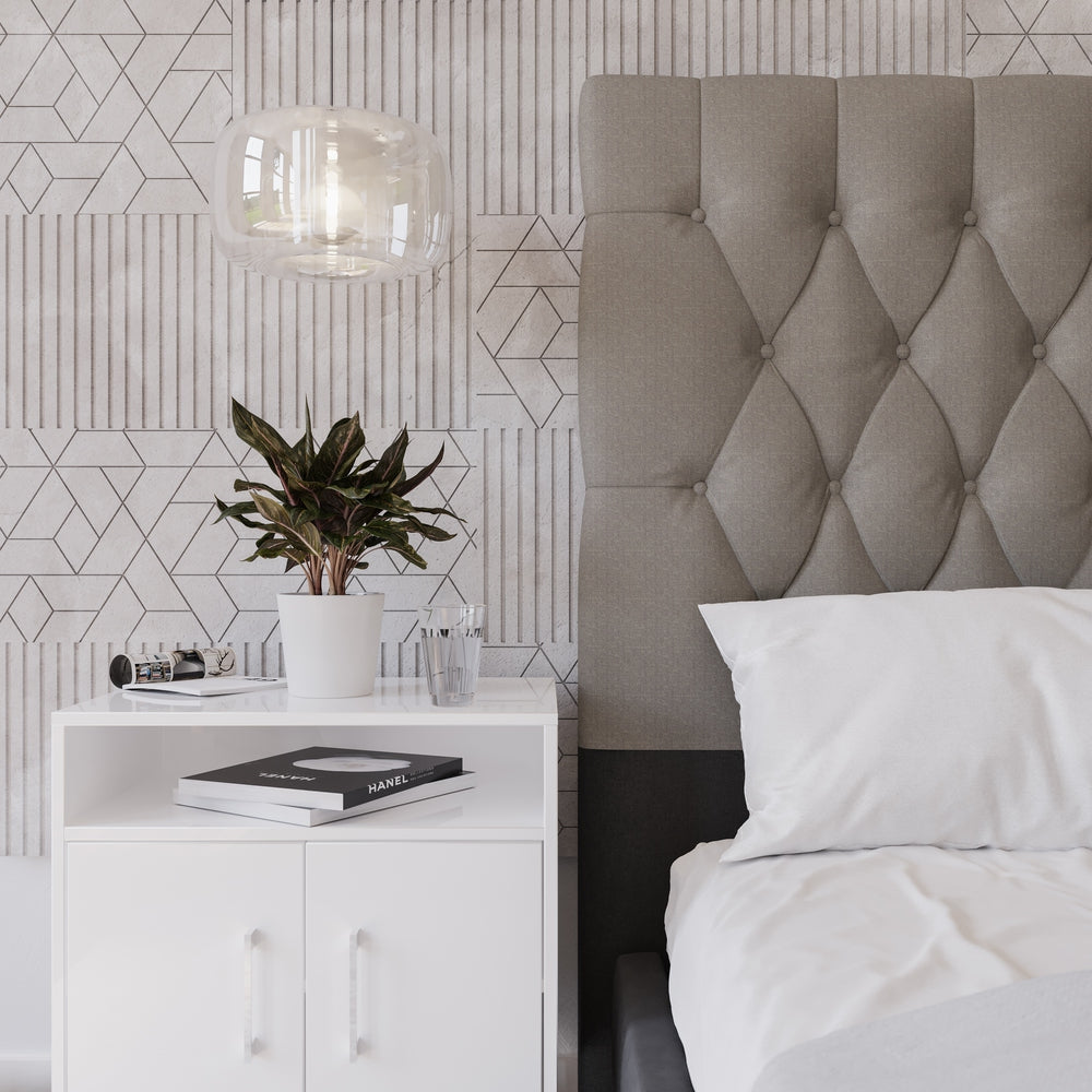 Deep Buttoned Cream Double Headboard