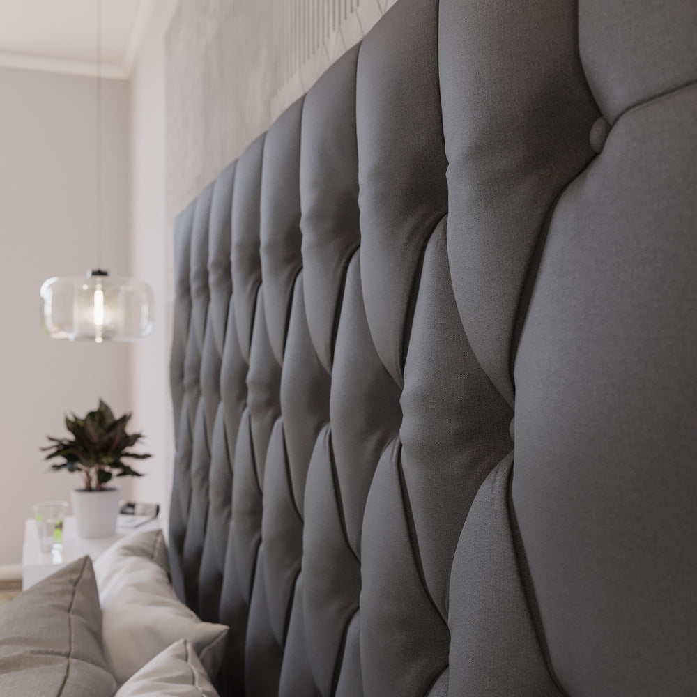 Deep Buttoned Charcoal Queen Headboard