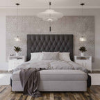 Deep Buttoned Charcoal King Headboard