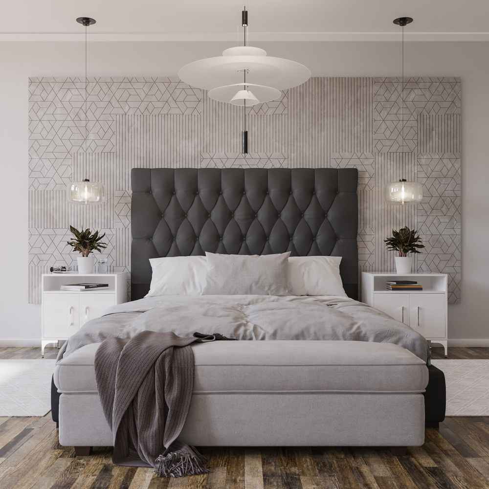 Deep Buttoned Charcoal Queen Headboard