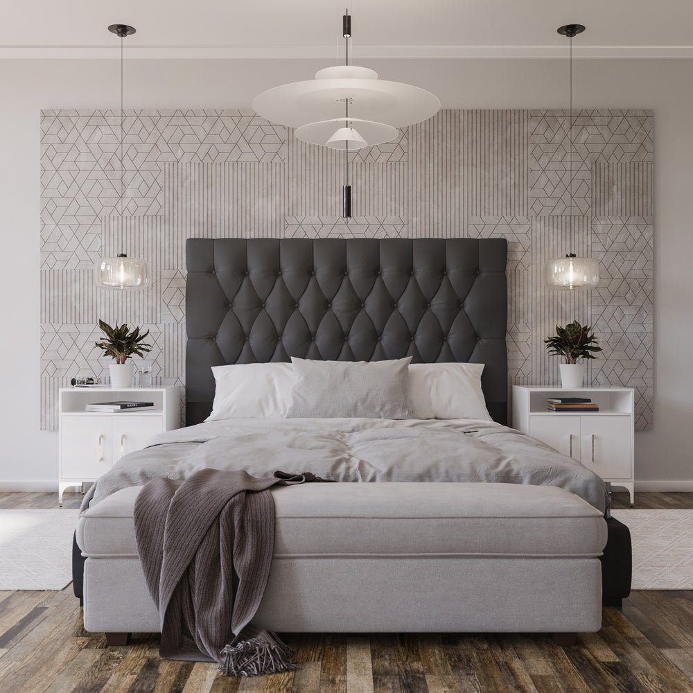Deep Buttoned Charcoal Double Headboard