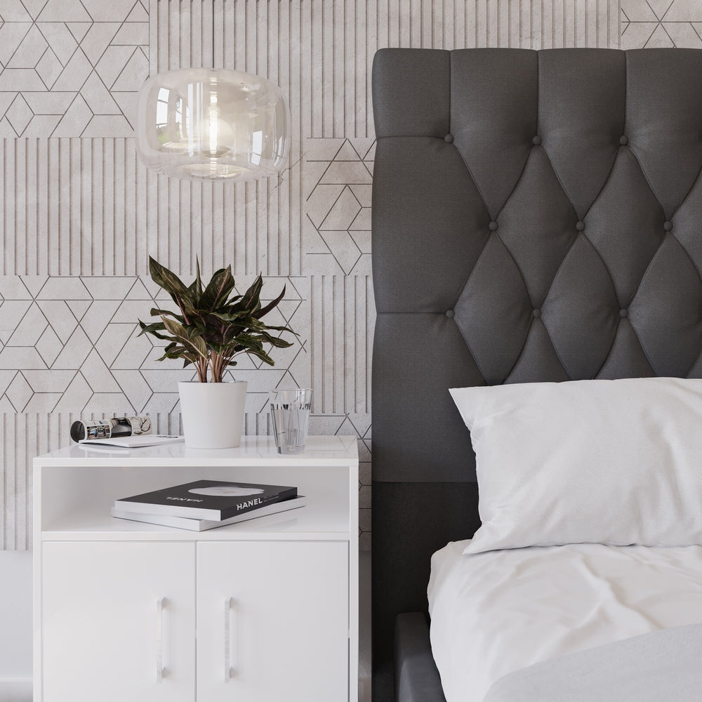 Deep Buttoned Charcoal Queen Headboard