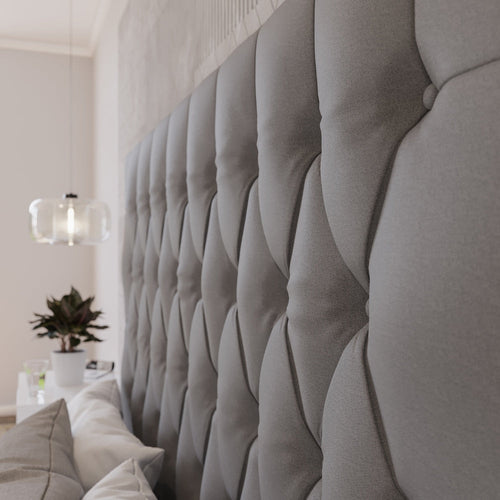 Deep Buttoned Grey Double Headboard