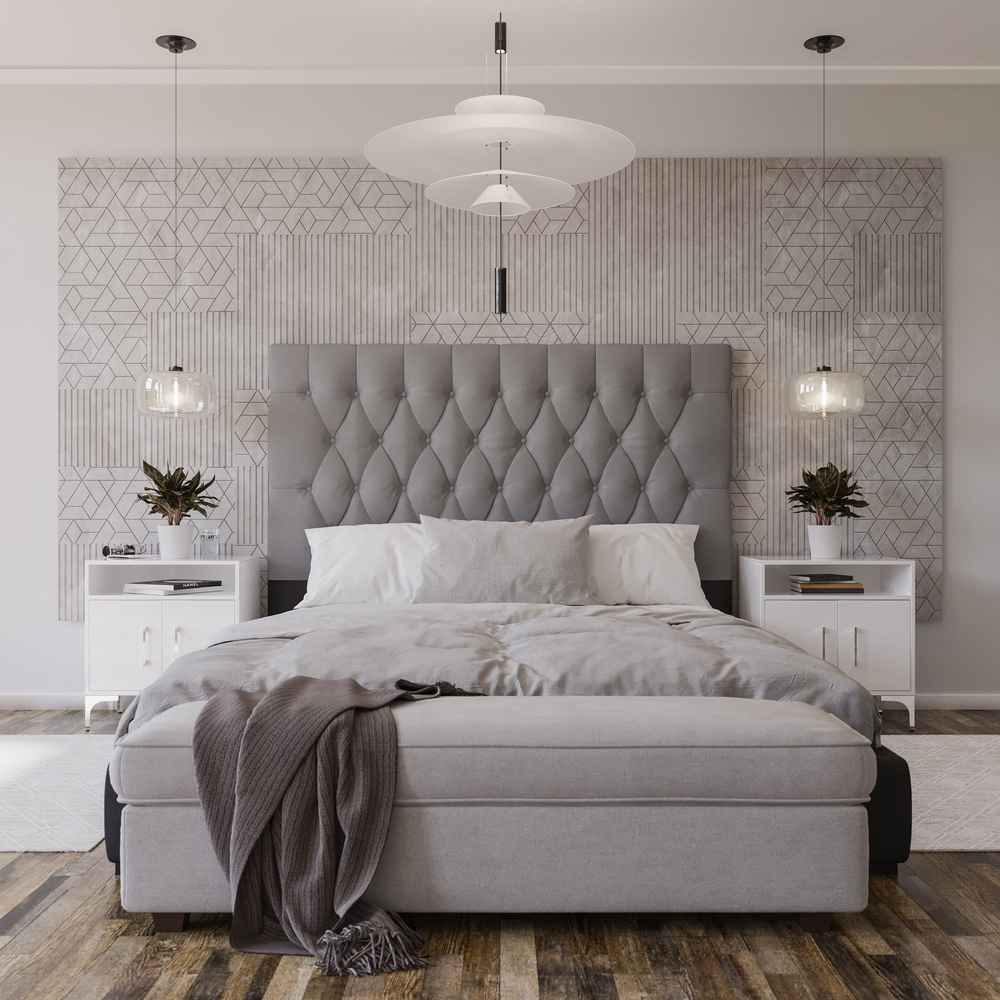 Deep Buttoned Grey King Headboard