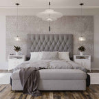 Deep Buttoned Grey Queen Headboard