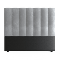 A double size headboard with the upper part upholstered in grey velvet and the lower part in black fabric, presented against a plain background.
