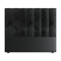 Black upholstered headboard with a striped design on a white background