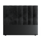 Black upholstered headboard with a striped design on a white background