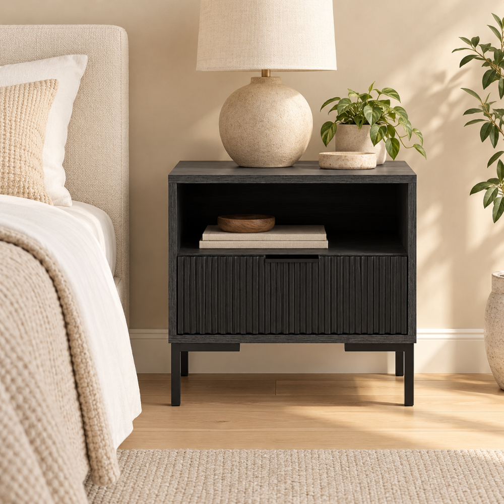 Carrie Charcoal With Black Drawers Pedestal