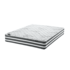A firm queen-sized mattress with extra length, featuring a white and gray color pattern on the top surface.
