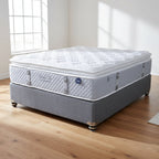 Mattress on a gray platform with a neutral background