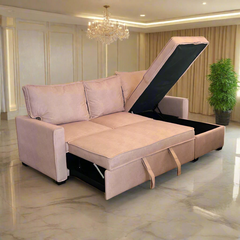 Hannah Sleeper Couch Pull Out Storage Interchangeable Oyster Colour Seat