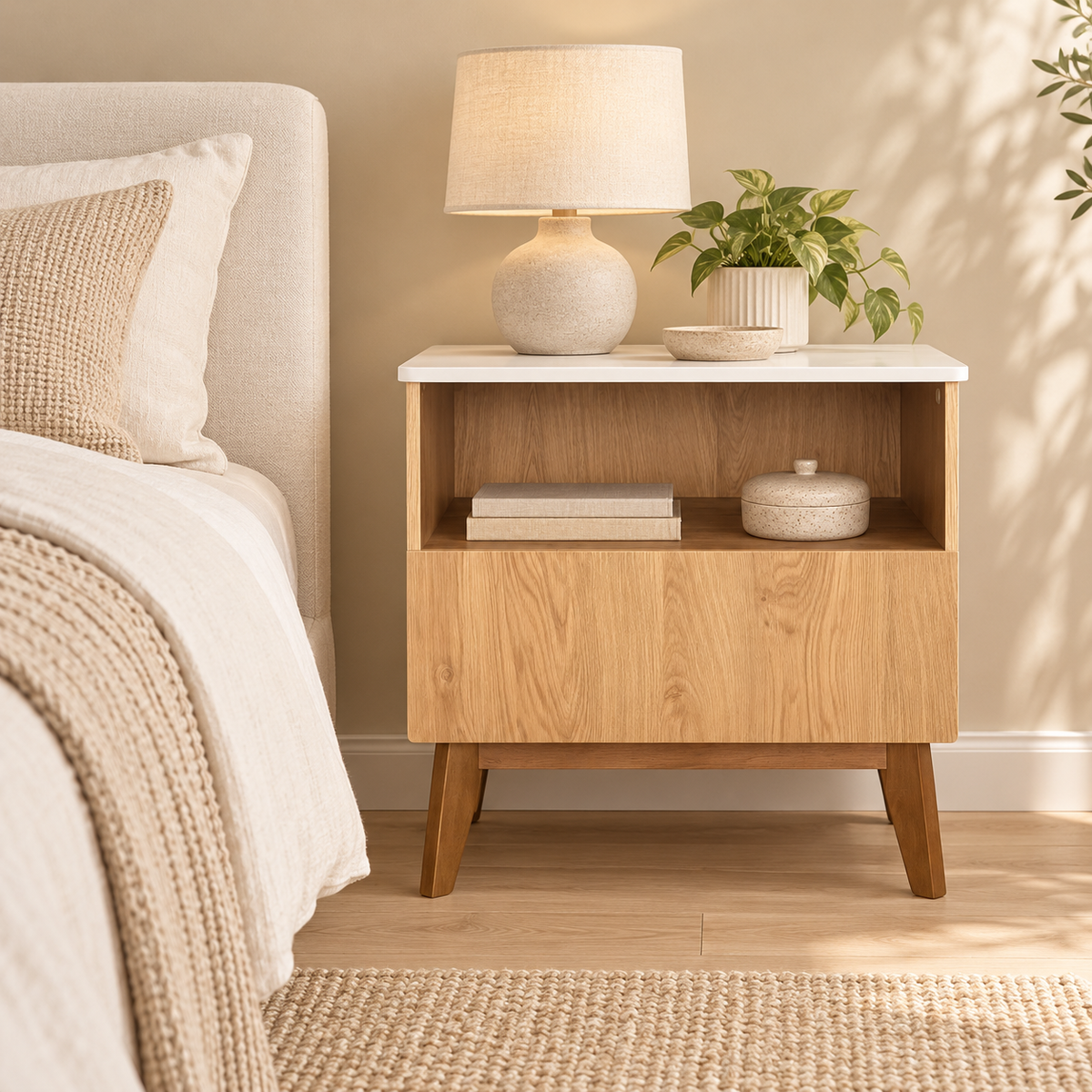 Hazel One Draw Pedestal Light Oak Rubberwood Base
