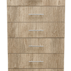 A six-drawer chest of drawers in Lagos Oak finish.