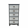 Wooden dresser with five drawers on a white background