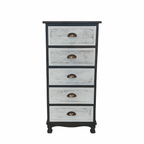 Wooden dresser with five drawers on a white background