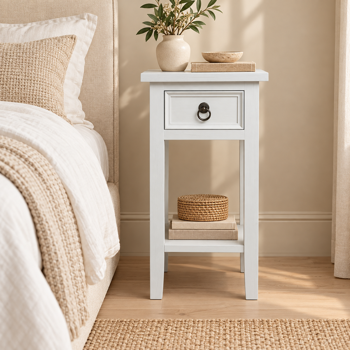 Orkney 1 Draw Pedestal White Antique Solid Mahogany
