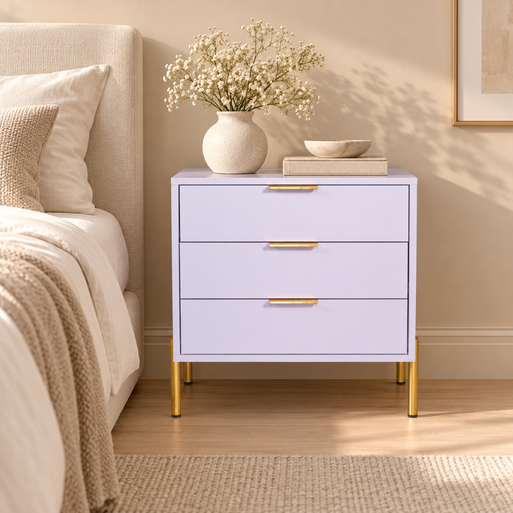 Ava White Gold Legs, Gold Handles Melamine Pedestal
