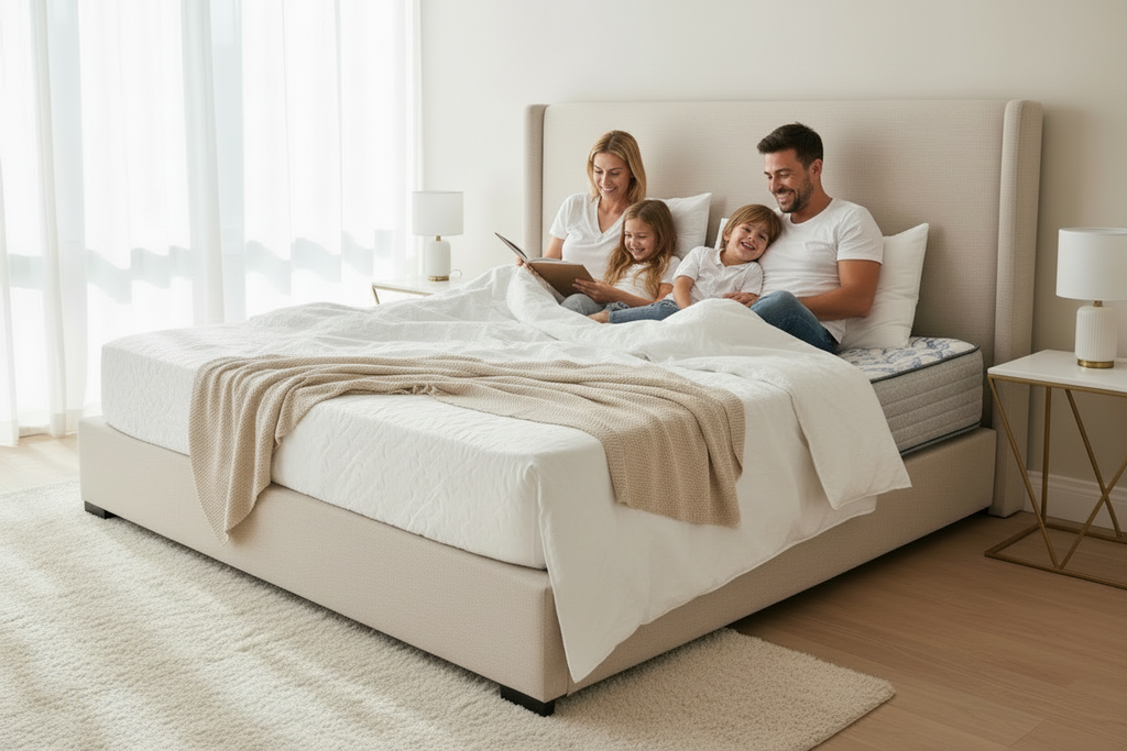 Mattress with 'The Beauty Sleep' logo on a white background