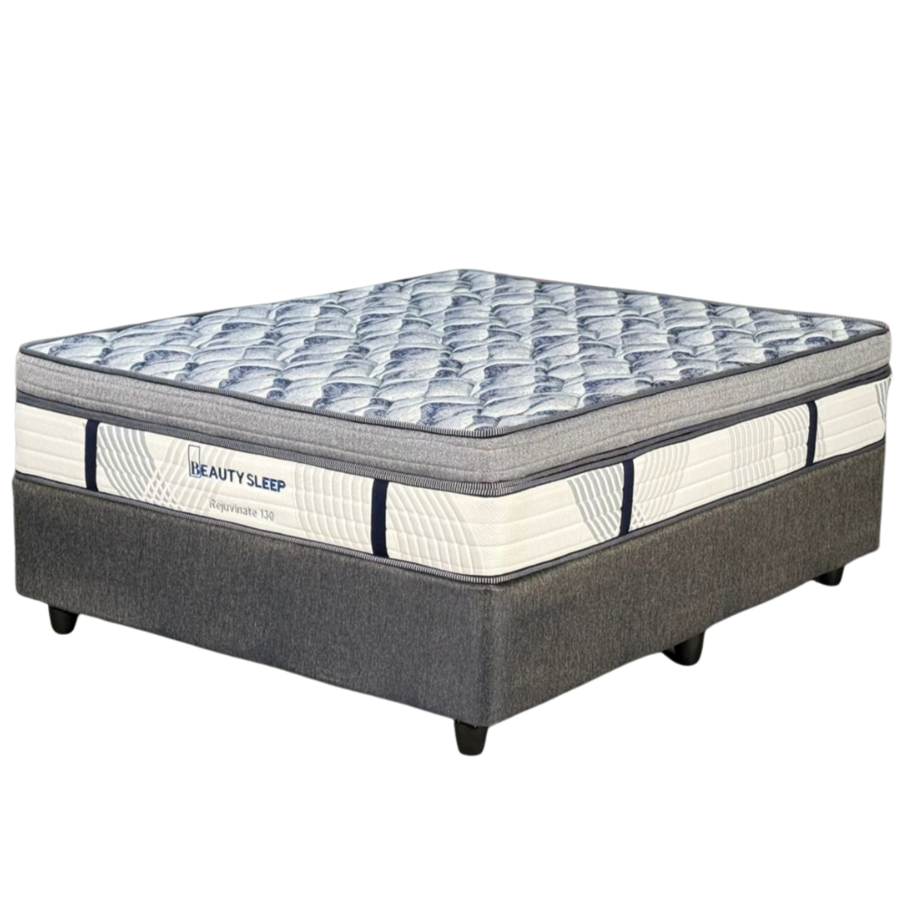Gray and white mattress with 'Beauty Sleep' branding on a white background
