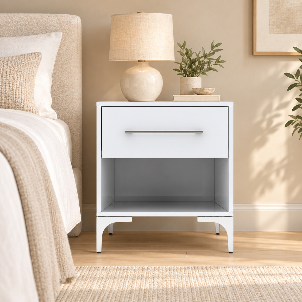 New York One Drawer White Pedestal