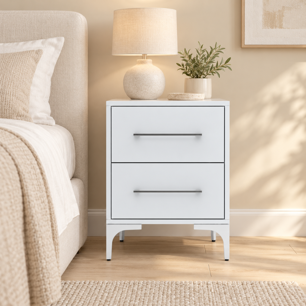 New York Two Drawer White Pedestal