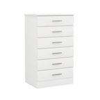 White dresser with six drawers on a white background