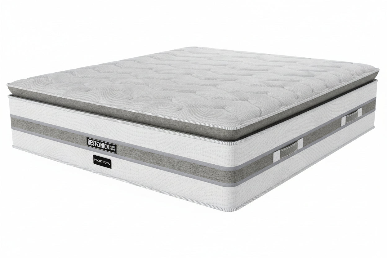 Restonic Pocket Cool Medium Three Quarter Bed Set Extra Length
