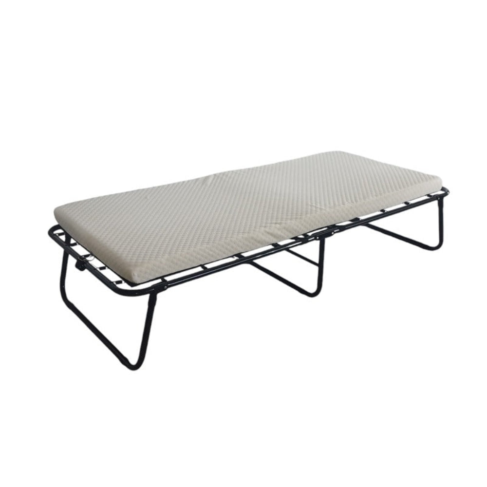 Foldable bed with a mattress on a white background