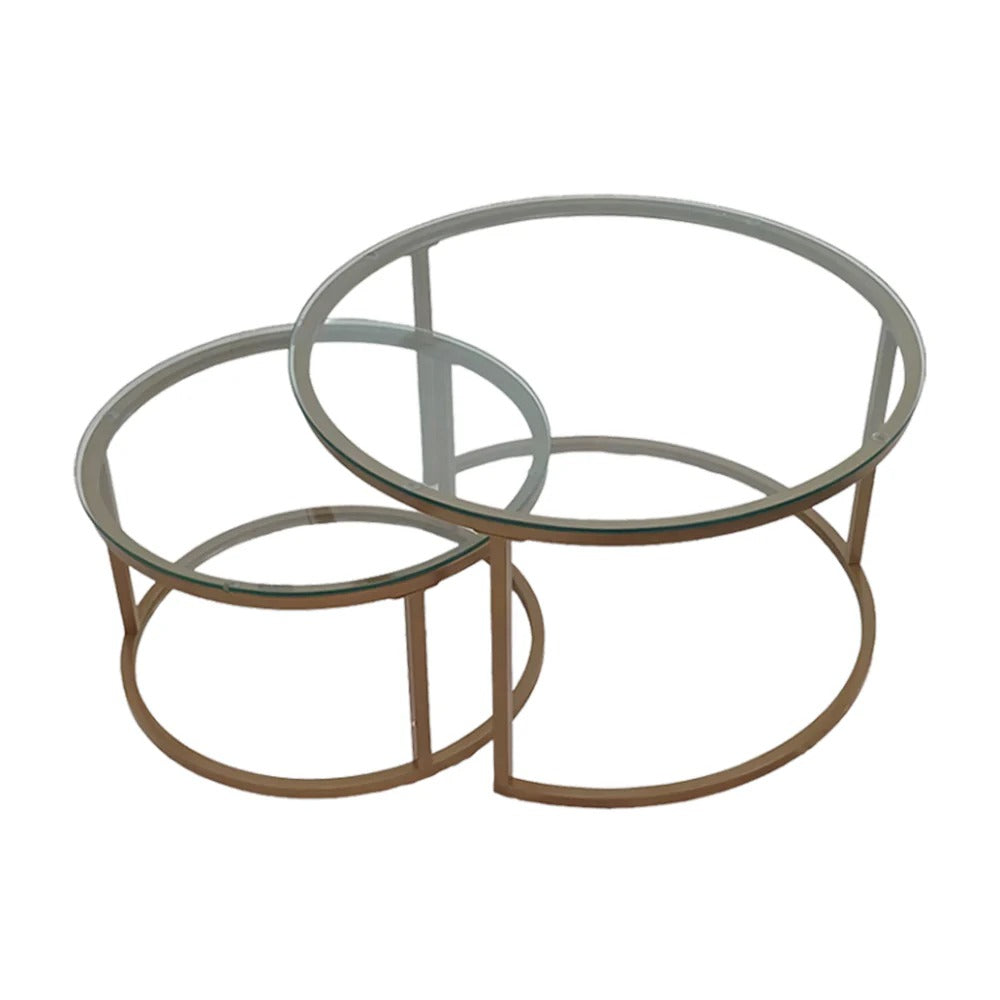 Cairo 2pce Nesting Coffee Table Set Metal & Tempered Glass