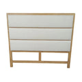 White upholstered headboard with wooden frame on a white background