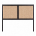 Headboard with black frame and woven natural material on a white background