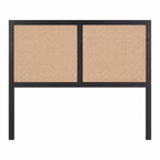 Headboard with black frame and woven natural material on a white background