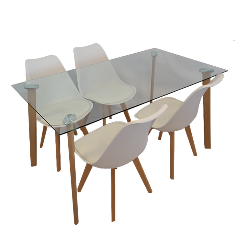 Acnes 5pieces Dinningroom Table Set with Glass Top