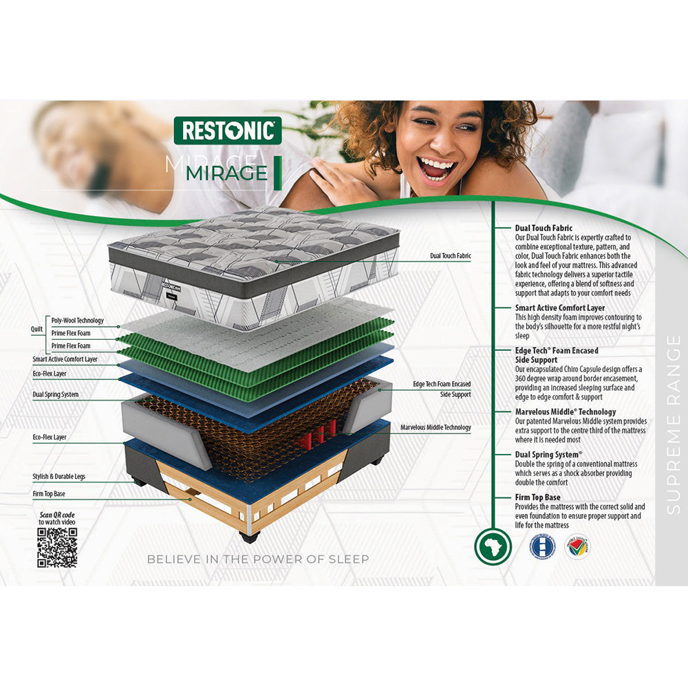 Restonic Mirage Medium Three Quarter Mattress Extra Length
