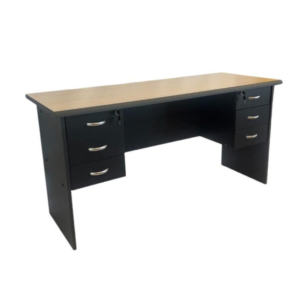 1.5M Student Writing Desk With Drawers Maple/Grey