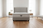 Gray mattress with 'Dreamscene' branding on a white background
